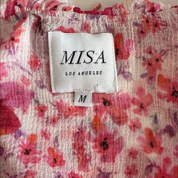 Misa Los Angeles Sybil Gardenia Pink Floral Chiffon Wrap Tie Top Blouse size M - Picture 6 of 10